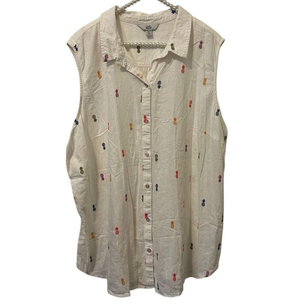 Croft & Barrow women’s 3X plus button up Blouse Pineapple print artsy coastal